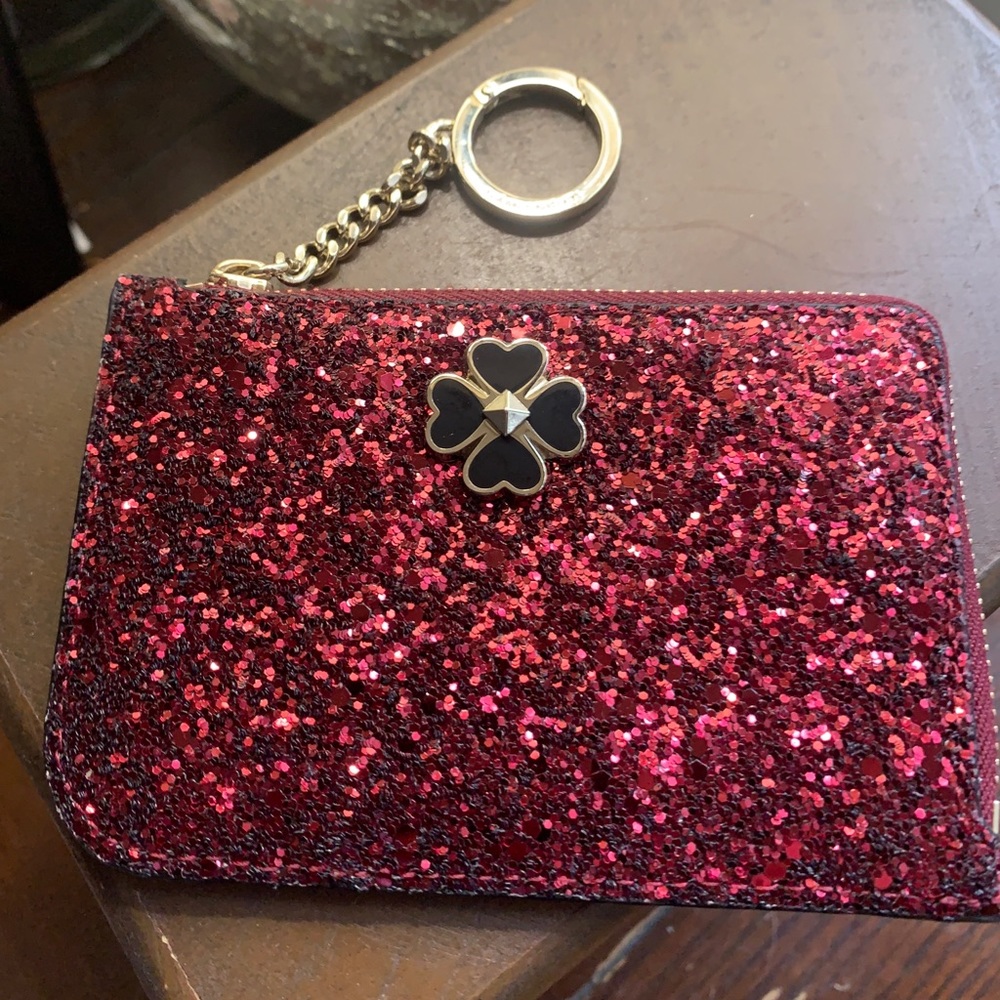 Authentic Kate Spade Glitter/Patent leather zip top card /keychain - Picture 6 of 6